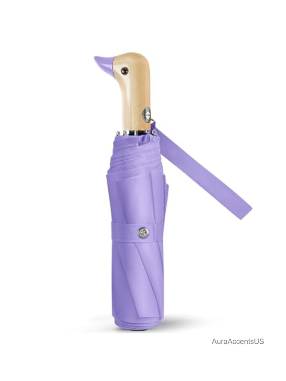 Cute Duck Wooden Handle Automatic Folding Travel Umbrella Windproof 8-Rib